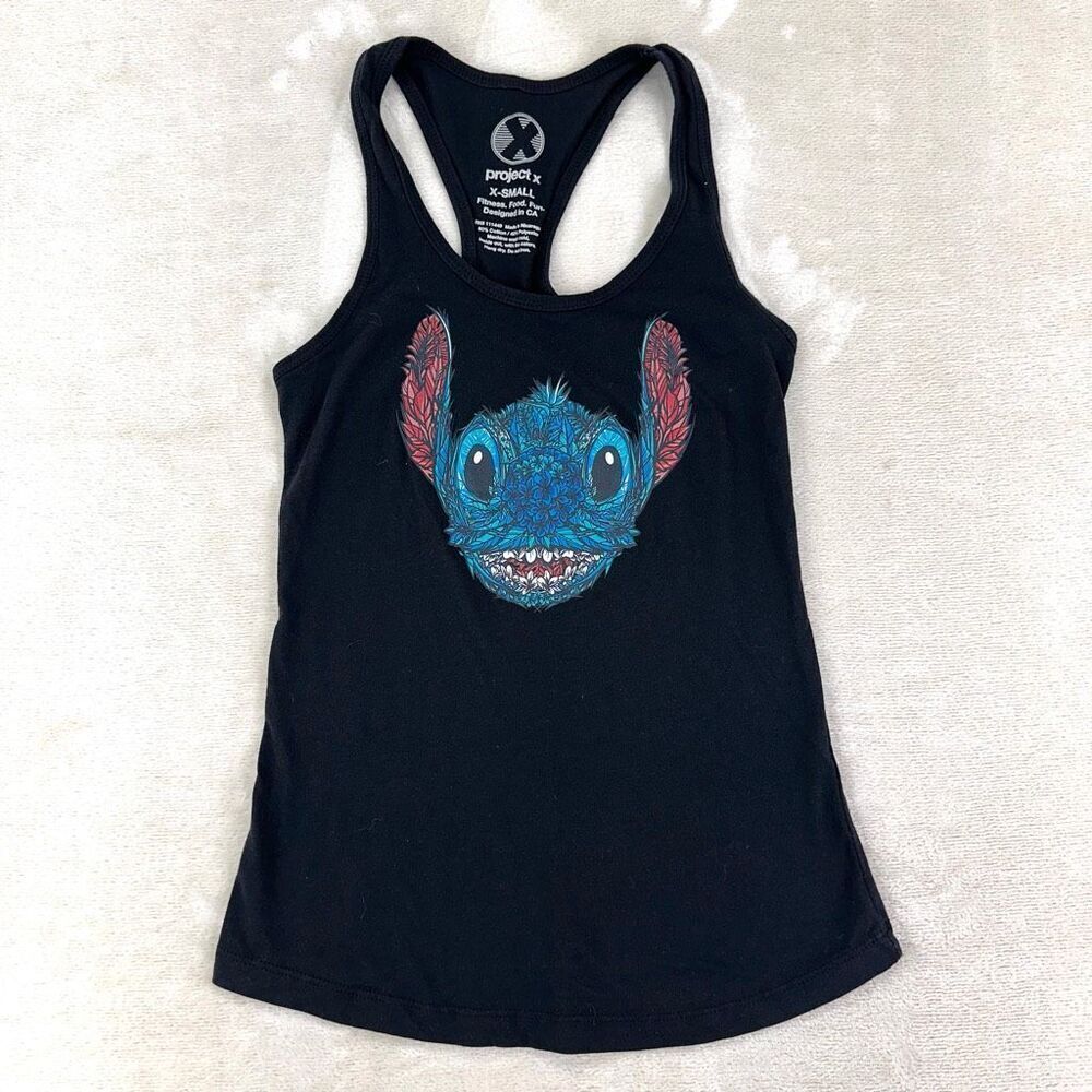 Lilo and Stitch PROJECT X Tank Top Womens XS Black Racerback Gym Aloha Shirt‎